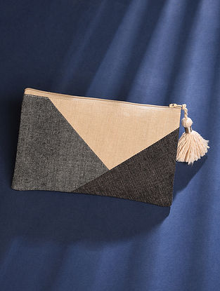 Grey White Handcrafted Cotton Pouch