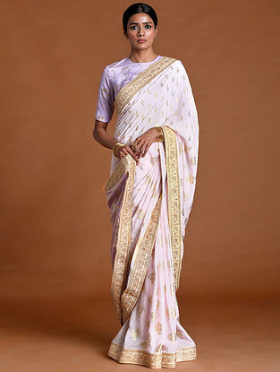 Baby Pink Foil Printed Crepe Saree With Blouse Fabric
