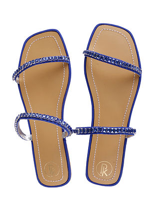 Blue Handcrafted Faux Leather Flats
