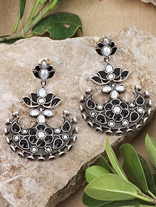 Black White Tribal Silver Earrings 