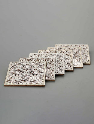 Silver Plated Brass And Cork Sheet Coasters (Set of 6) (L- 3.5in, W-in, H - 0.05in)