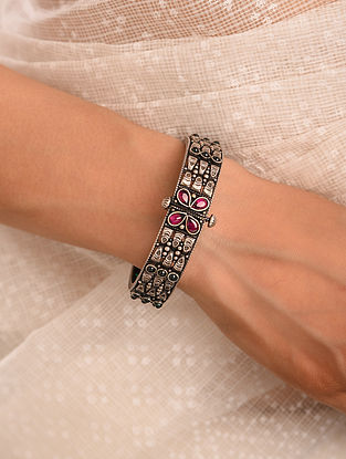 Pink Tribal Silver Openable Bangle (Size: 2/4) (Single)