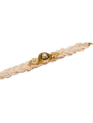 Gold Plated Kundan Bracelet with Pearls