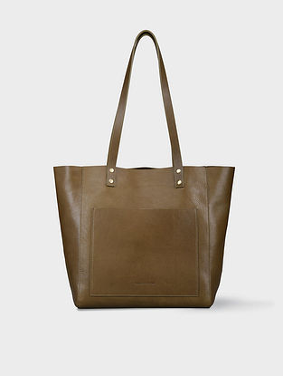 Olive Handcrafted Genuine Leather Tote Bag
