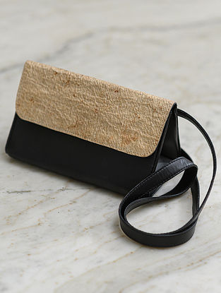 Black Handcrafted Coconut Leather Sling Bag