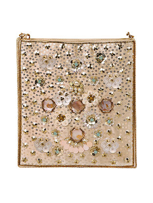Gold Hand Embroidered Satin Clutch