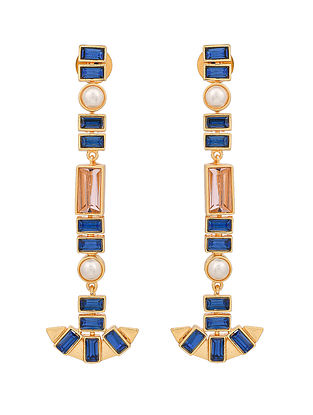 Blue Gold Plated Handcrafted Earrings with Swarovski and Pearls
