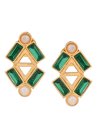Green Gold Plated Handcrafted Earrings with Swarovski and Pearls