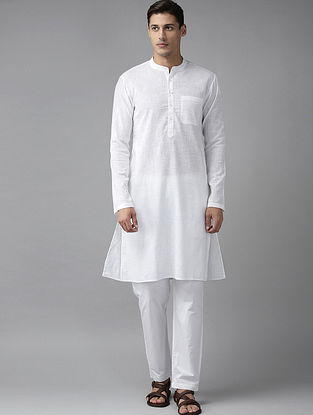 White Cotton Kurta With Pyjama