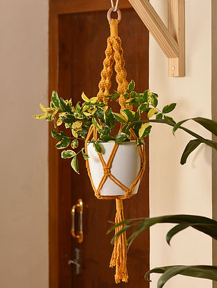 Yellow Cotton Macrame DIY Craft Kit Plant Hanger (L- 9in, W- 5in, H- 3in)