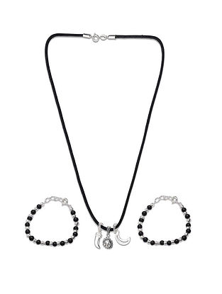 Black Sterling Silver Nazariya Necklace With Bracelets For Kids 