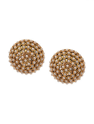 Gold Tone Kundan Earrings with Pearls