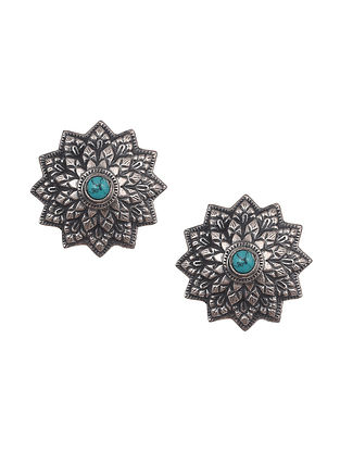Tribal Silver Earrings With Turquoise
