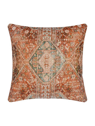 Rust And Olive Digital Printed Cotton Velvet Cushion Cover (L- 18in, W-18in)