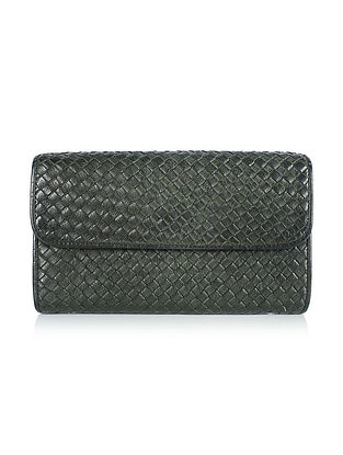 Olive Handwoven Genuine Leather Wallet