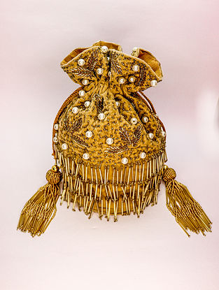 Gold Handcrafted Embellished Velvet Potli