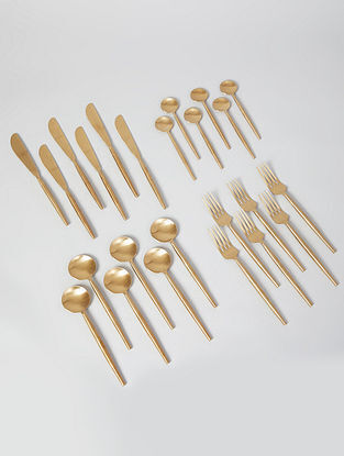 Golden Stainless Steel Gold Plated Cutlery Set (Set Of 24)