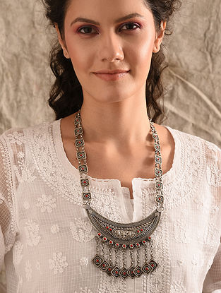 Tribal Silver Necklace With Coral