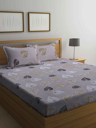 Grey Cotton Double Bedsheet with Pillow Covers