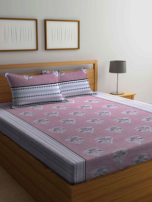 Peach Cotton Double Bedsheet with Pillow Covers