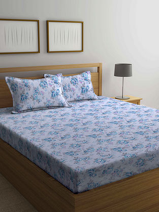 Blue Cotton Double Bedsheet with Pillow Covers