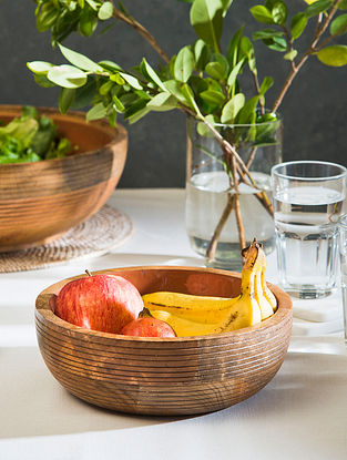Orange Wooden And Enamel Palmer Fruit Bowl (D- 10in, H- 4.5in)