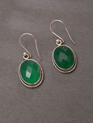 Sterling Silver Earrings With Green Onyx