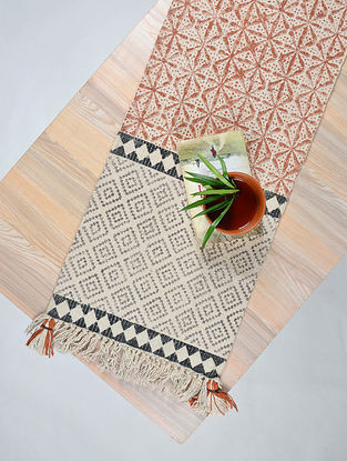 Rusty Orange And Black Hand Block Printed Cotton Table Runner (L- 72in, W- 12in)