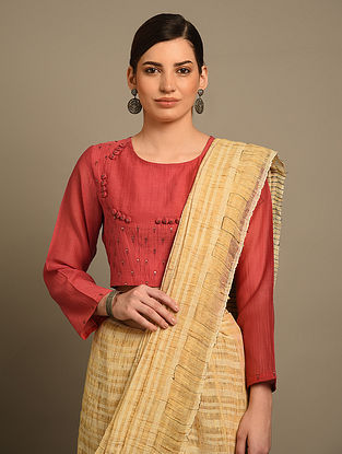 Red Embroidered Cotton Chanderi Blouse