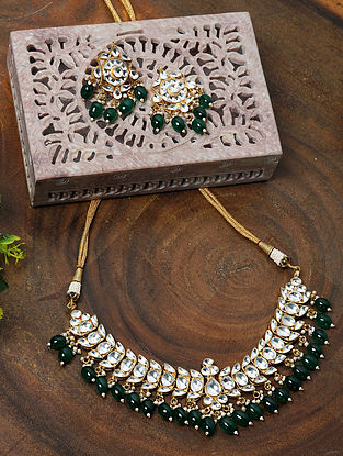 Green Gold Tone Kundan Necklace Set