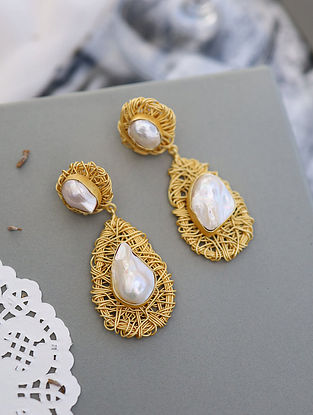White Gold Plated Handcrafted Earrings with Pearls