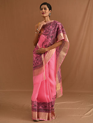 Pink Kota Hand Painted Madhubani Silk Saree