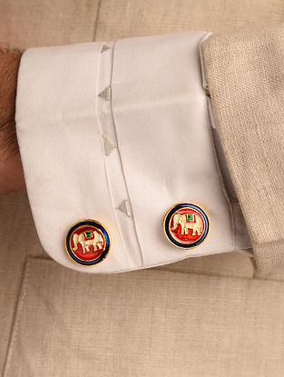 Red Enameled Gold Tone Handcrafted Cufflinks