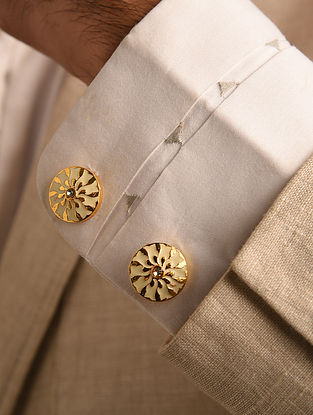 White Enameled Gold Tone Handcrafted Cufflinks