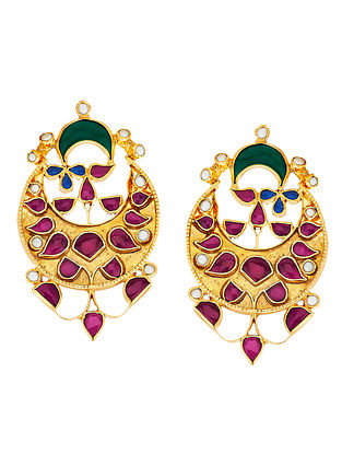 Blue Green Red Gold Plated Chandbali Earrings