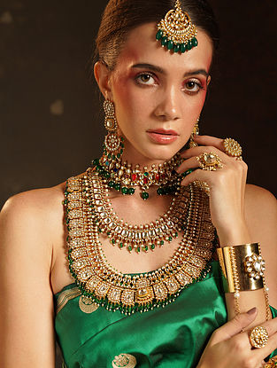 Green Gold Tone Kundan Necklace with Pearls
