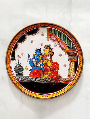 Multicolored Handpainted Yashoda Krishna Wall Plate (Dia- 10in)