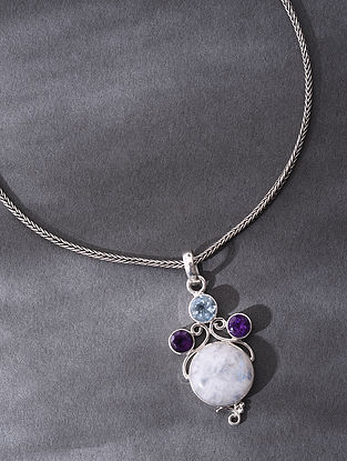 Multicolor Sterling Silver Pendant With Rainbow Moonstone Blue Topaz And Amethyst