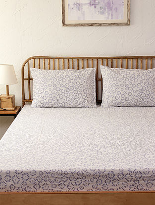Purple Cotton Suryamukhi Bedsheet Set