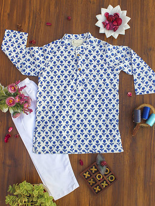 Blue Cotton Unisex Kurta and Pyjama (Set of 2)
