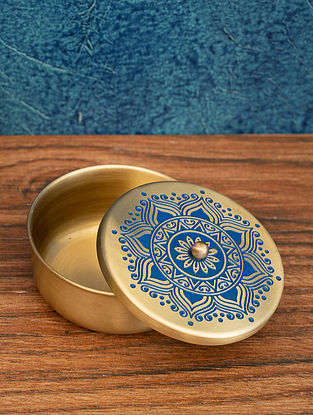 Blue Hand Painted Brass Utsav Nut Bowl (D- 2in, H- 3.5in)
