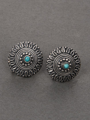 Tribal Silver Earrings With Turquoise
