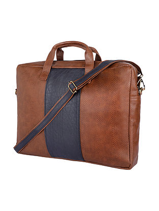 Brown Handcrafted Faux Leather Laptop Bag For Men