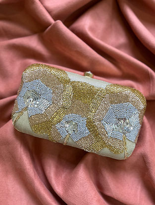 Gold Handcrafted Embellished Raw Silk Clutch