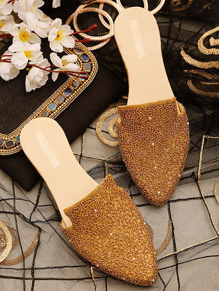Gold Handcrafted Beaded Mules