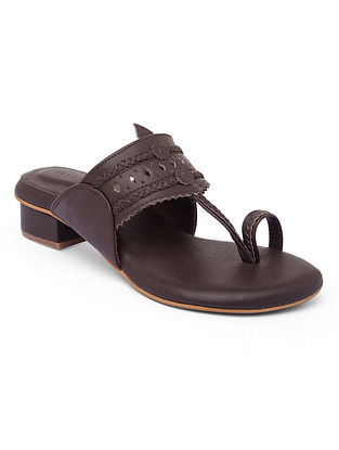 Brown Handcrafted Genuine Leather Kolhapuri Block Heels