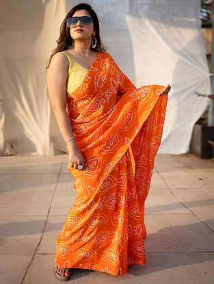 Orange Bandhani Crepe Silk Saree