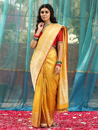 Yellow Handloom Banarasi Katan Silk Saree
