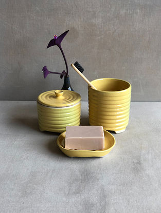 Lemon Yellow Handcrafted Ceramic Bath Accessories (Set of 3)