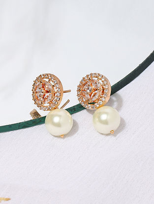 Rose Gold Tone Handcrafted Earrings with Pearls